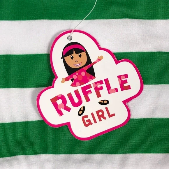 Ruffle Girl Kelly Green & White Striped Top size 16-18 - Picture 8 of 9
